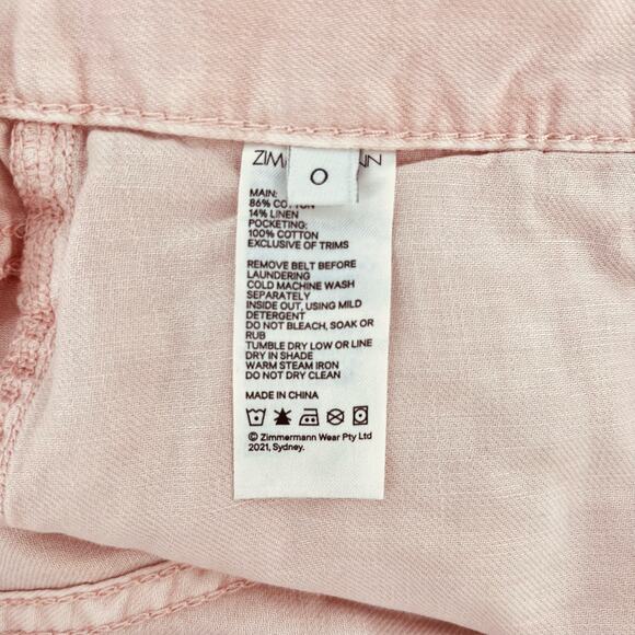 Zimmermann Linen Blend Pants Jeans Rose Pink Sz 0 High Rise Crop Cinched Cuff - Picture 7 of 15
